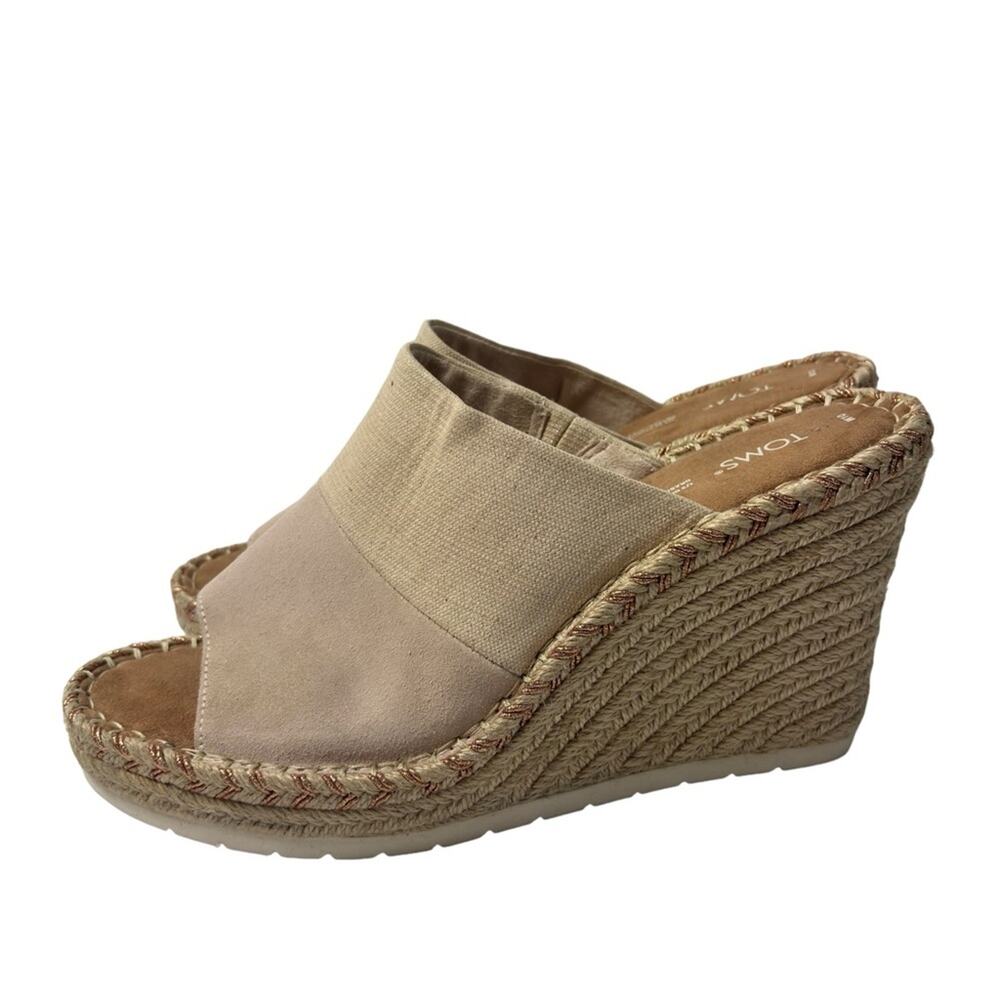 TOMS MONICA MULE SUEDE PLATFORM WOMEN LIGHT PINK WEDGE SANDALS SIZE 10